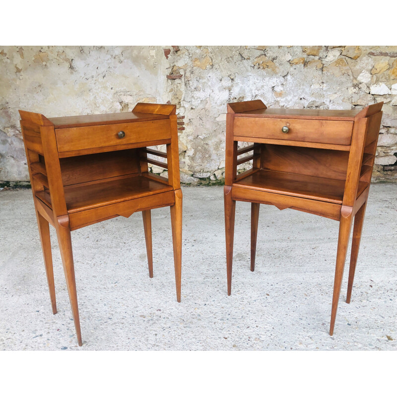 Pair of vintage art deco bedside tables, Italian 1950s