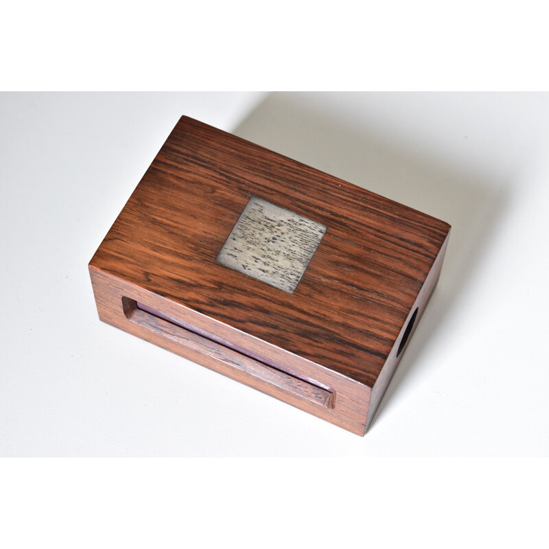Vintage wooden and sterling silver matchbox by Hans Hansen, Denmark 1950