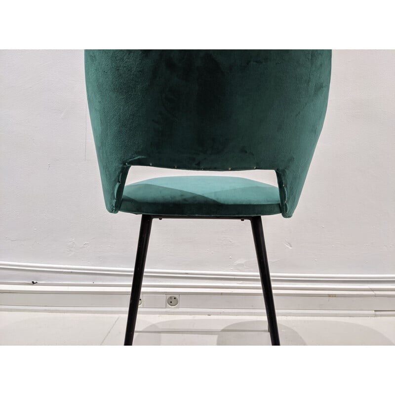 Set of 6 vintage barrel chair in green velvet 1950s