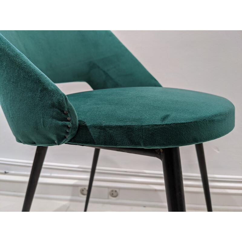 Set of 6 vintage barrel chair in green velvet 1950s