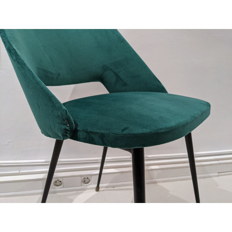 Set of 6 vintage barrel chair in green velvet 1950s