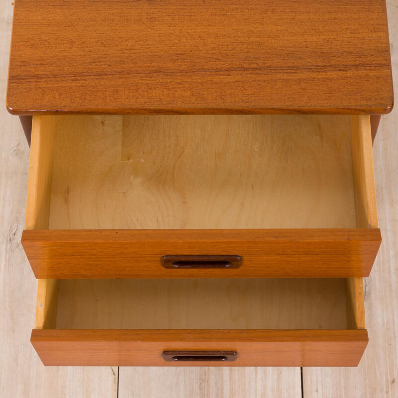 Pair of vintage teak nightstands with 2 drawers with sculptular handles, Norway 1960s