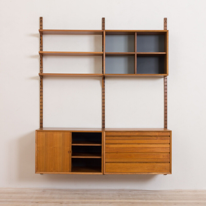 Vintage Poul Cadovius teak Royal wall unit with 3 cabinets and 3 shelves, Denmark 1960s