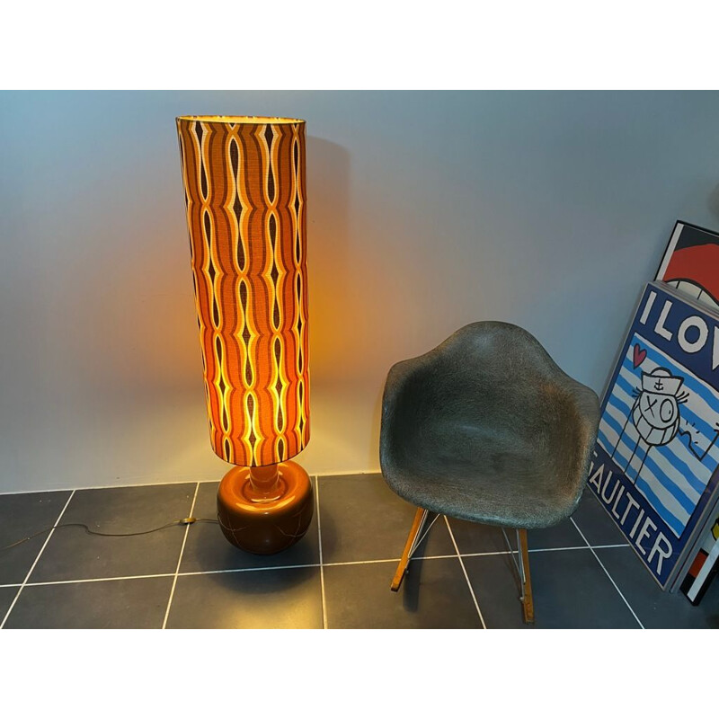 Vintage brown orange psychedelic ceramic floor lamp 1970s