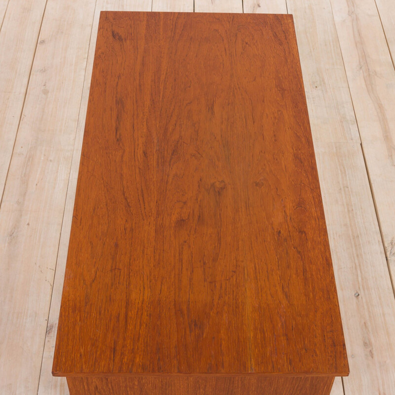 Small vintage teak desk with brass handles and beech legs, Italian 1960s