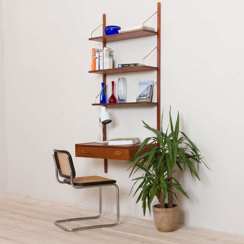 Vintage Preben Sorensen teak wall unit with a desk in Cadovius, Denmark 1960s