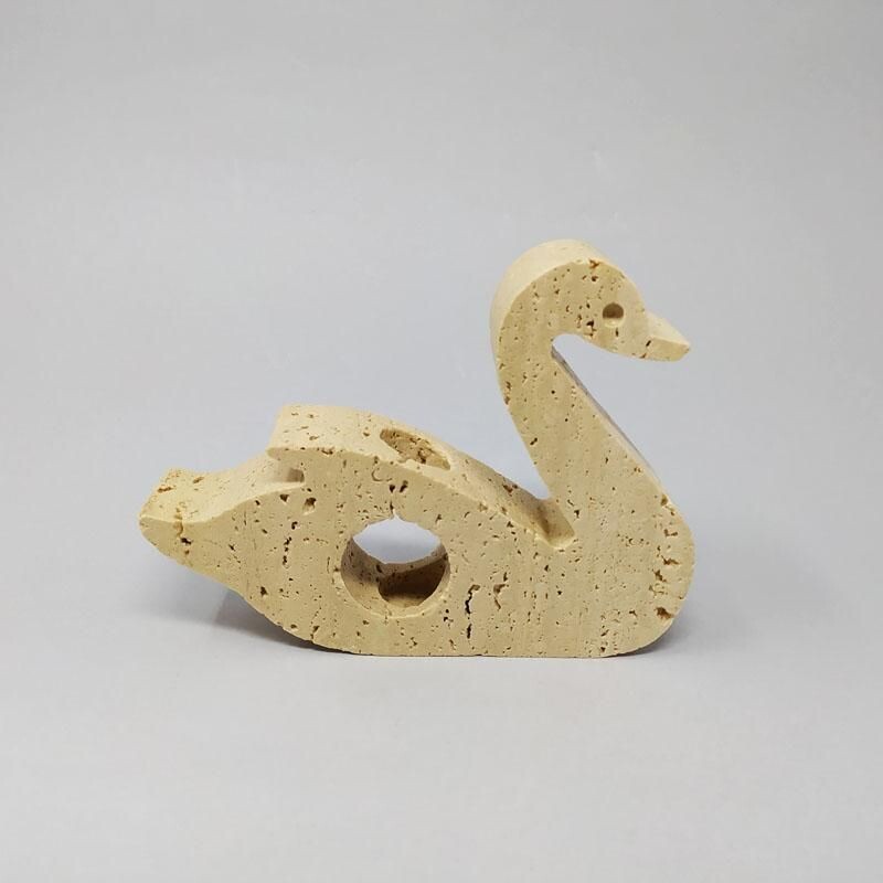 Vintage Original Travertine Swan Sculpture designed by Enzo Mari for F.lli Mannelli. Italy 1970s