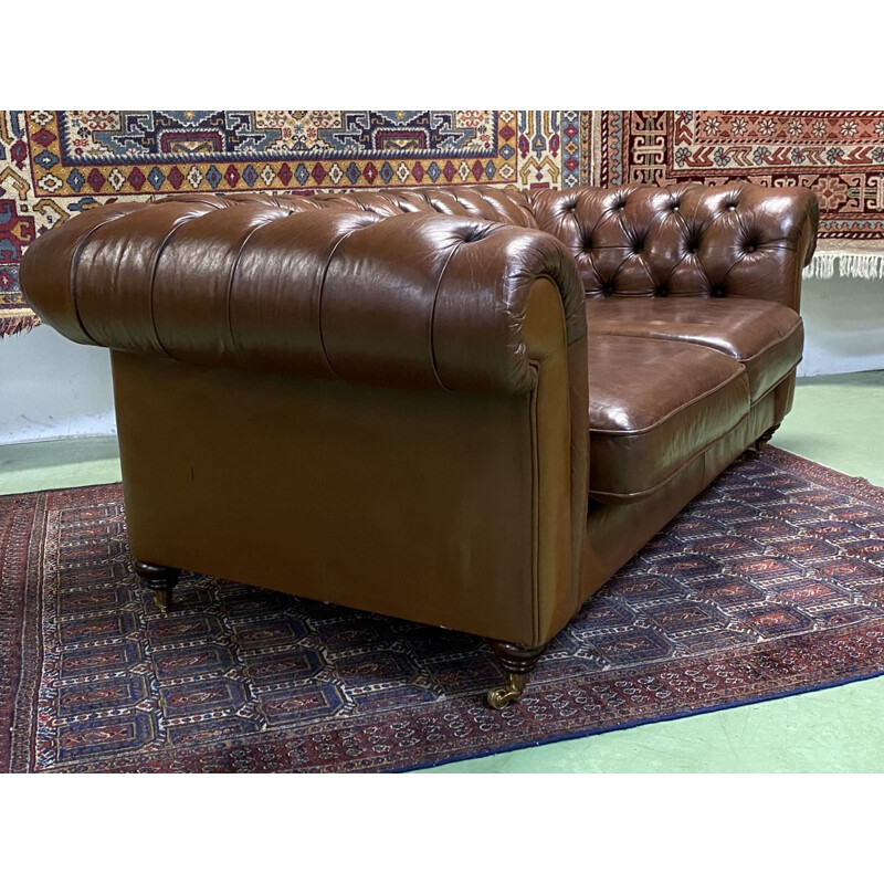 Vintage 3 seater Chesterfield sofa in cognac leather, England 1980s