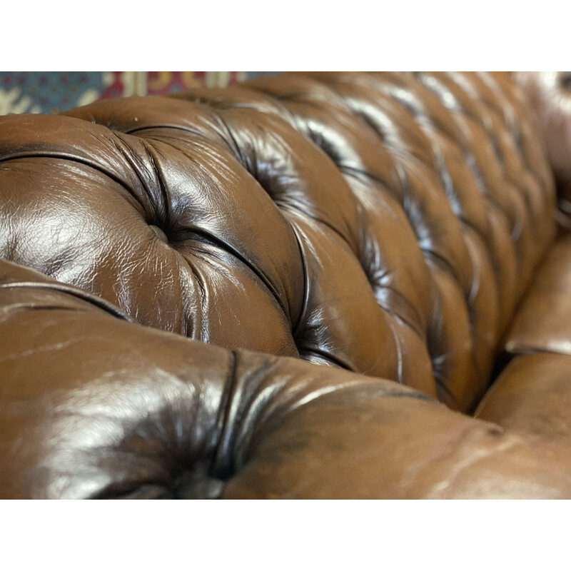 Vintage 3 seater Chesterfield sofa in cognac leather, England 1980s