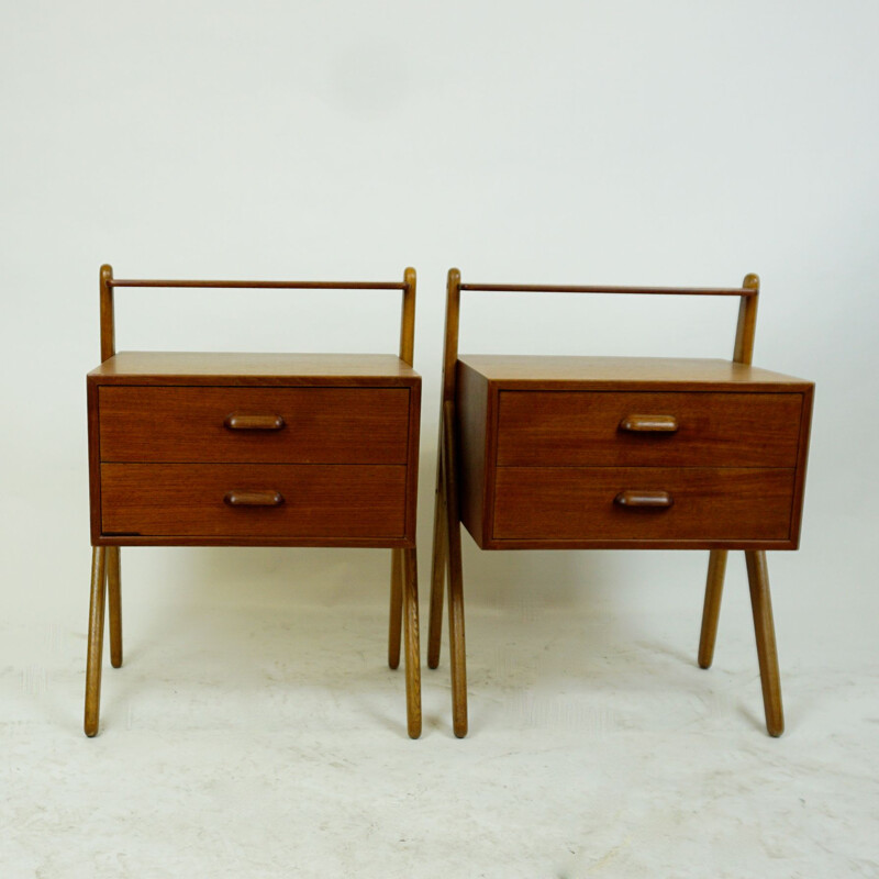 Pair of vintage Teak Bedside Tables by Sigfred Oman for Olholm Moblern, Danish 1960s