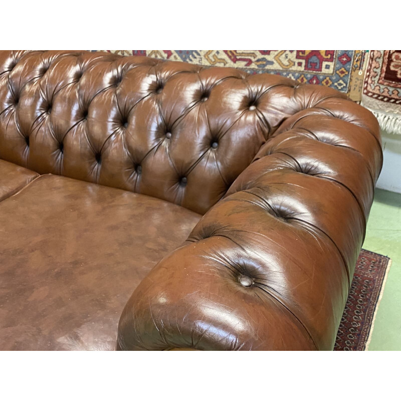 Vintage 3 seater Chesterfield sofa in cognac leather, England 1980s