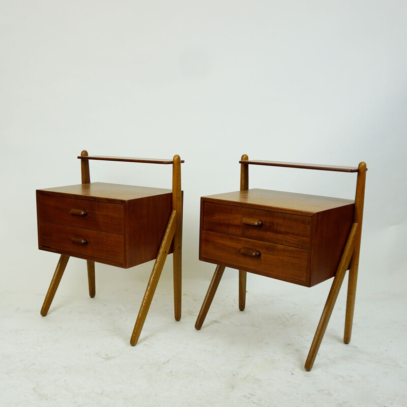 Pair of vintage Teak Bedside Tables by Sigfred Oman for Olholm Moblern, Danish 1960s