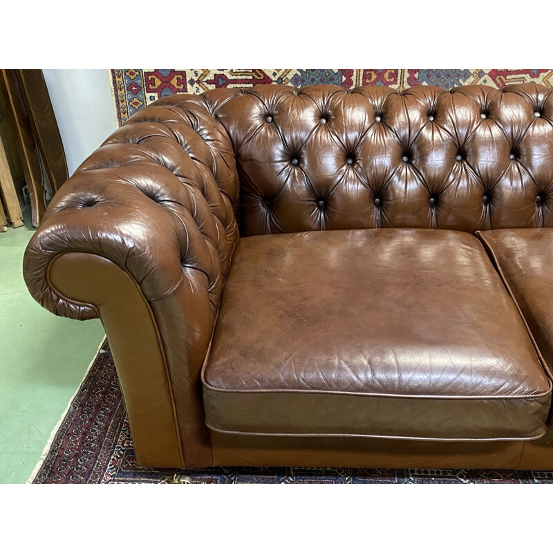 Vintage 3 seater Chesterfield sofa in cognac leather, England 1980s