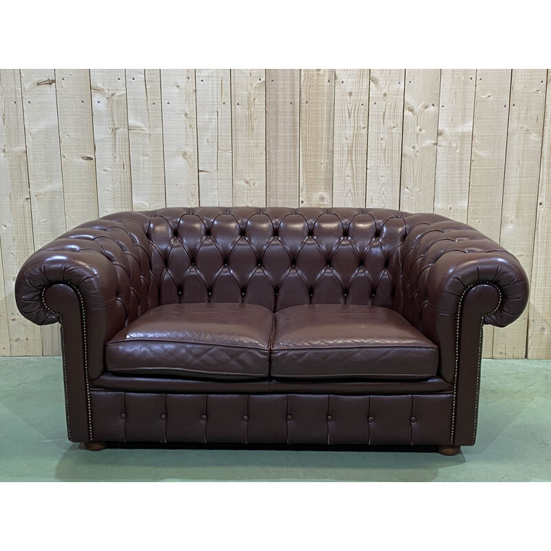 Vintage chocolate leather Chesterfield sofa 1990s