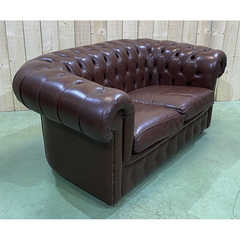 Vintage chocolate leather Chesterfield sofa 1990s