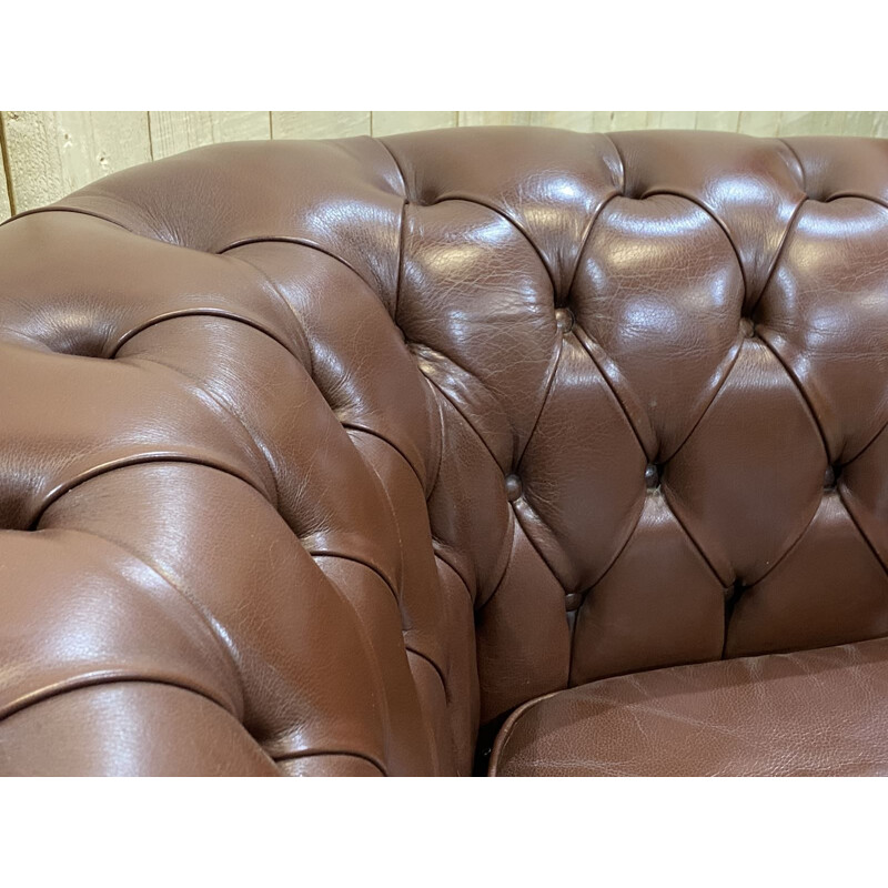 Canapé vintage Chesterfield en cuir chocolat 1990