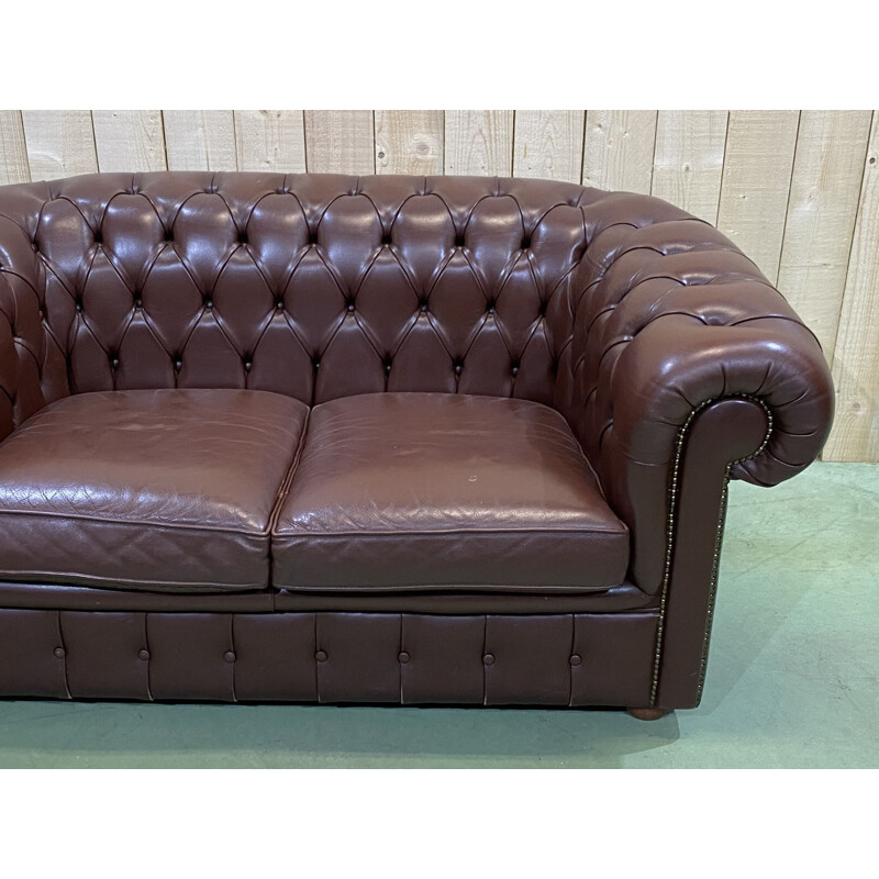 Vintage chocolate leather Chesterfield sofa 1990s