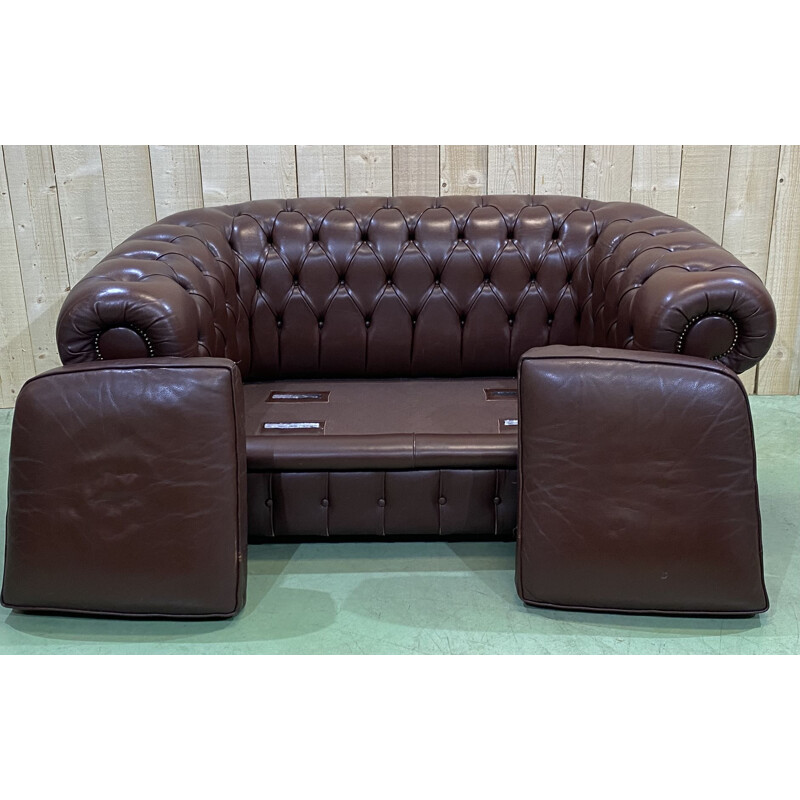 Vintage chocolate leather Chesterfield sofa 1990s