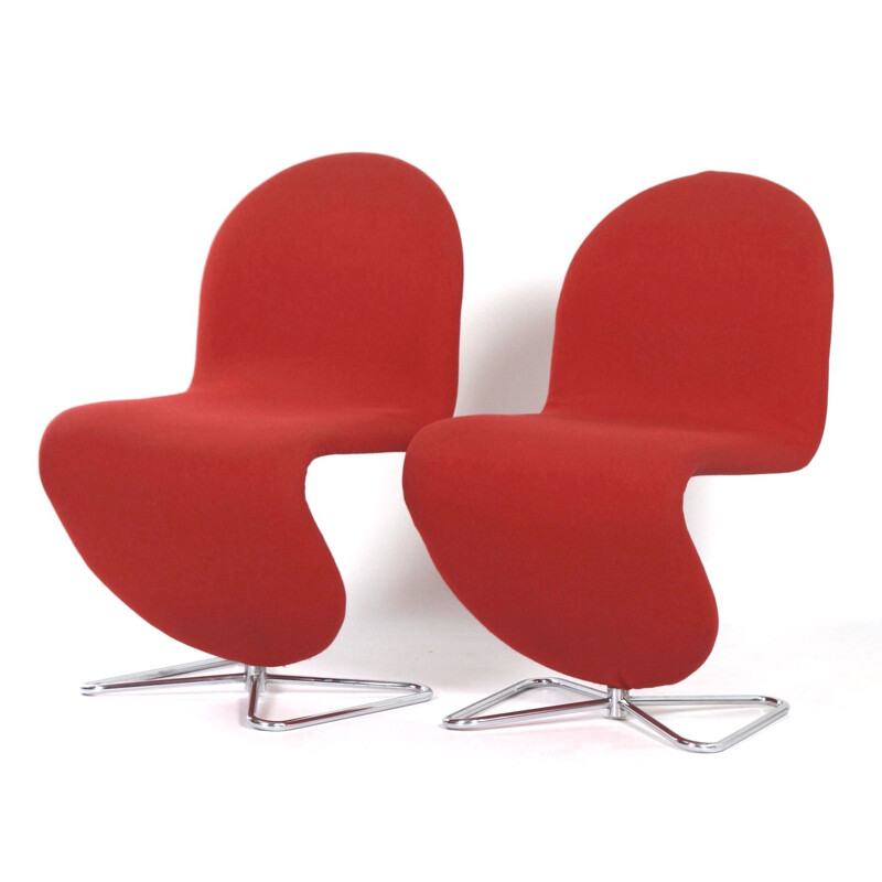 Pair of vintage System 123 in Red Fabric Chairs by Verner Panton for Fritz Hansen 1970s