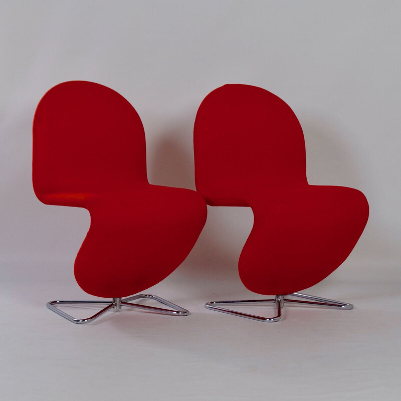 Pair of vintage System 123 in Red Fabric Chairs by Verner Panton for Fritz Hansen 1970s