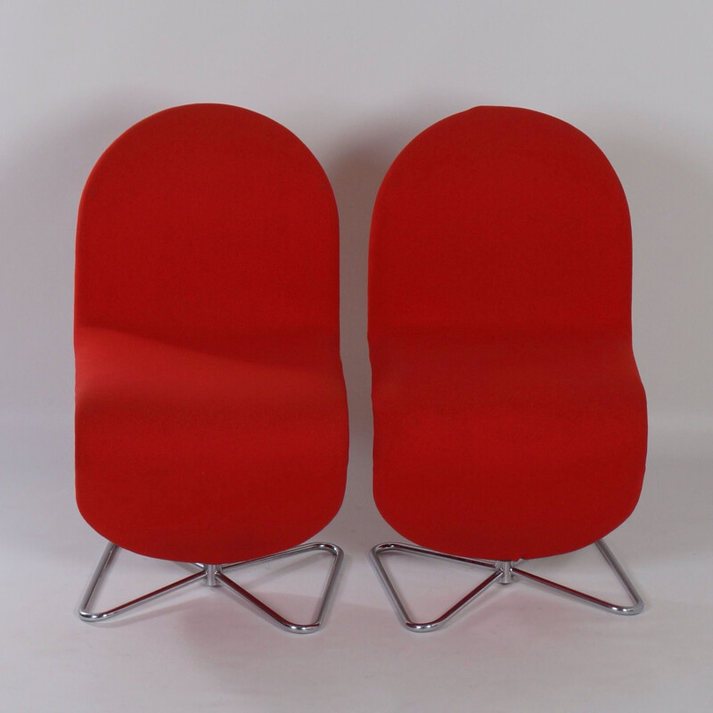 Pair of vintage System 123 in Red Fabric Chairs by Verner Panton for Fritz Hansen 1970s