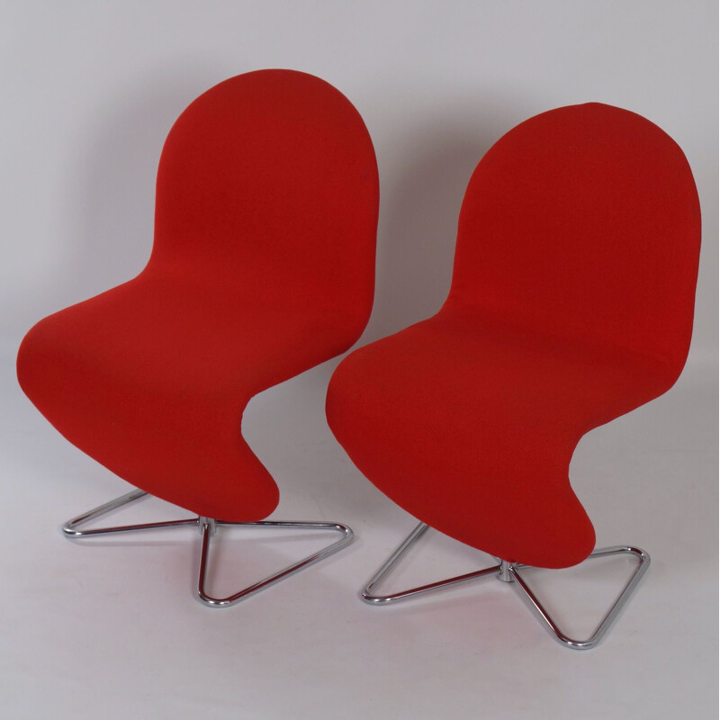 Pair of vintage System 123 in Red Fabric Chairs by Verner Panton for Fritz Hansen 1970s