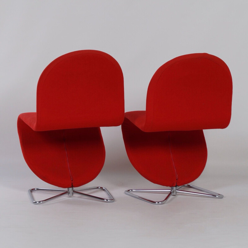 Pair of vintage System 123 in Red Fabric Chairs by Verner Panton for Fritz Hansen 1970s