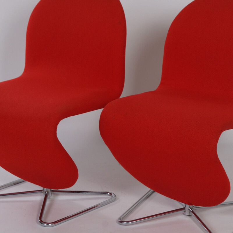 Paire de chaises vintage System 123 en tissu rouge de Verner Panton pour Fritz Hansen 1970