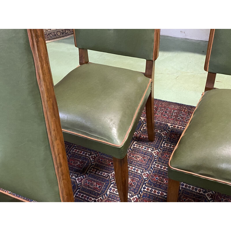 Set of 6 vintage art deco beech and skai chairs