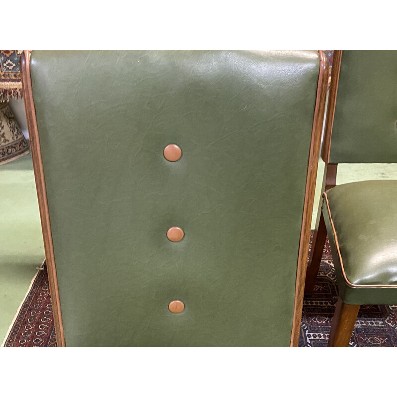 Suite de 6 chaises vintage art déco en hêtre et skaï