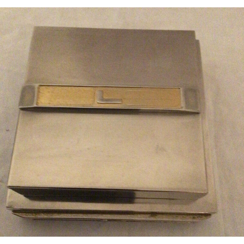 Vintage silver metal ashtray and its box Lancel 1960s