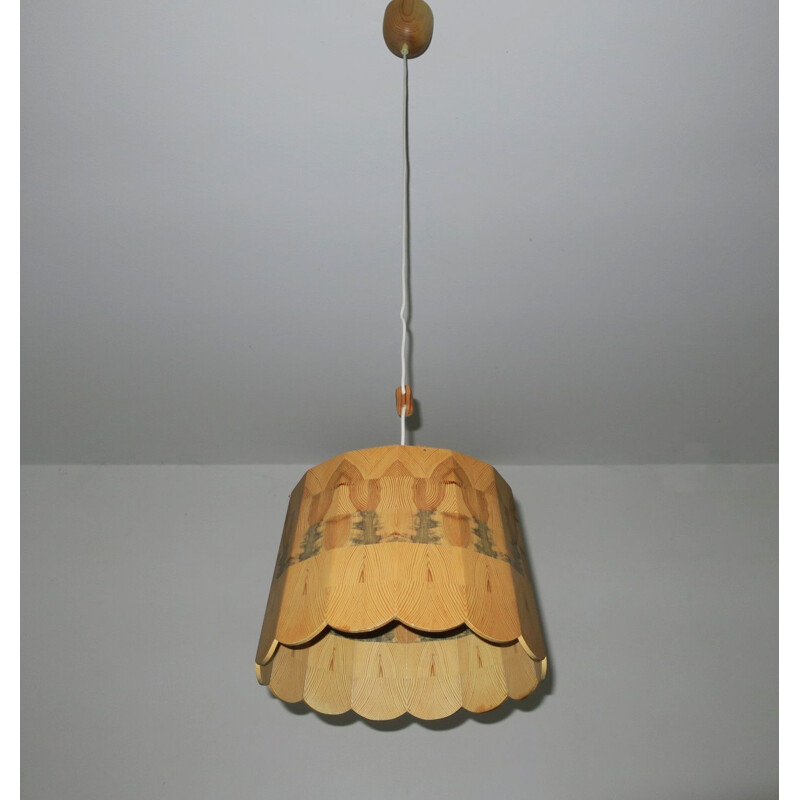 Vintage Ceiling Light with Intricate Wood Patchwork