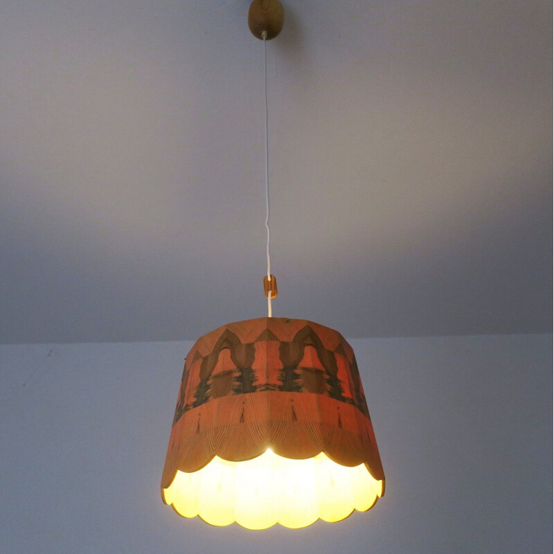 Vintage Ceiling Light with Intricate Wood Patchwork