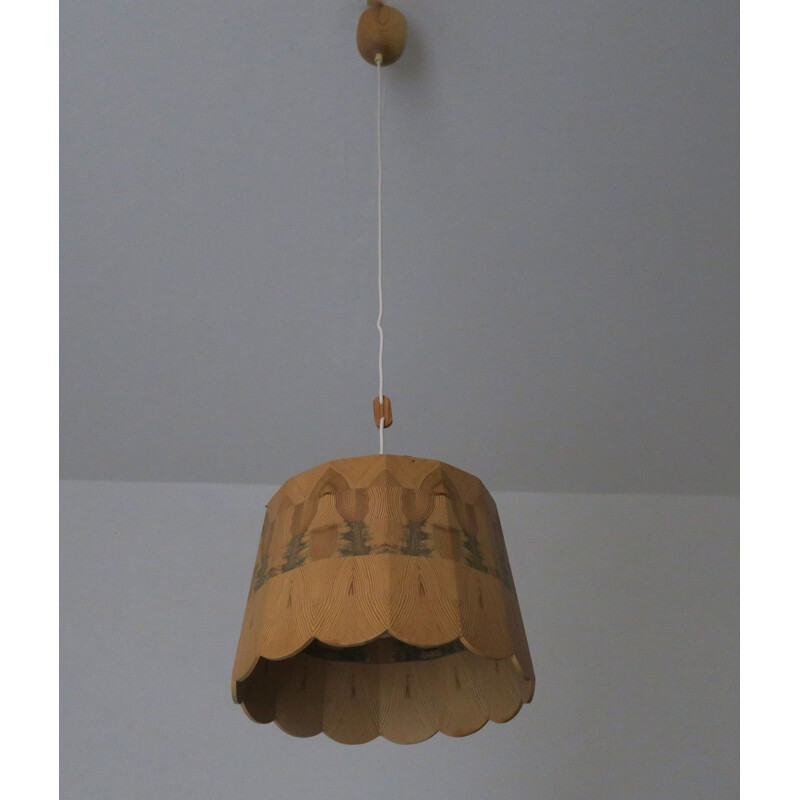 Vintage Ceiling Light with Intricate Wood Patchwork