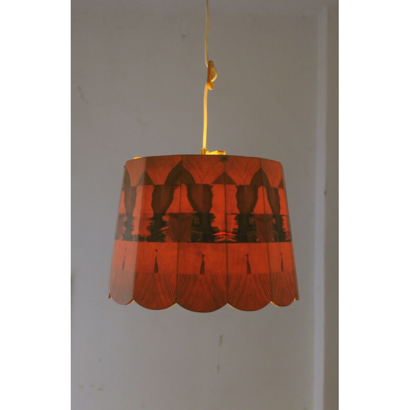 Vintage Ceiling Light with Intricate Wood Patchwork