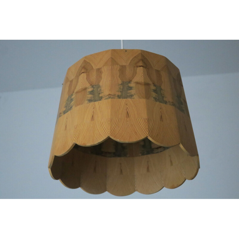 Vintage Ceiling Light with Intricate Wood Patchwork