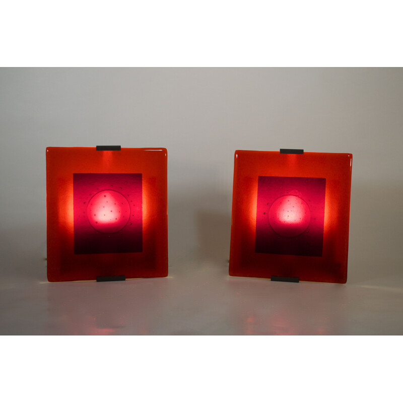 Pair of vintage Clarisse Dutraive glass wall lights