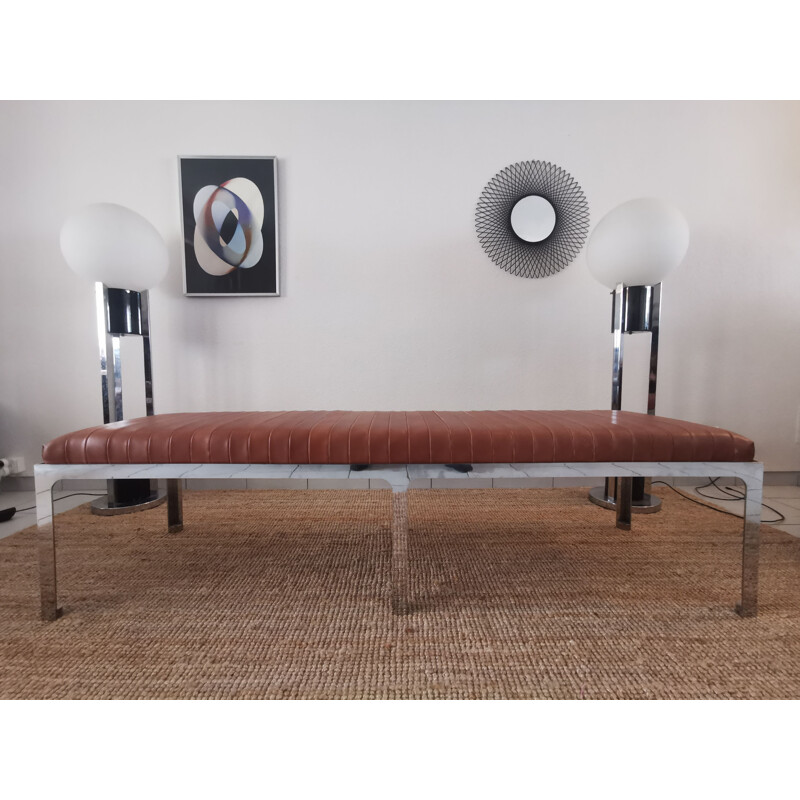 Vintage leather and chrome bauhaus bench, Canada