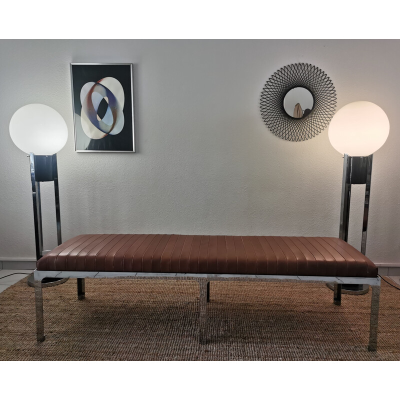 Vintage leather and chrome bauhaus bench, Canada
