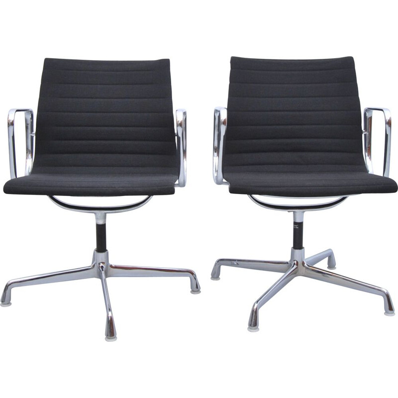 Pair of vintage Charles Eames alu chair EA 108 black Hopsack