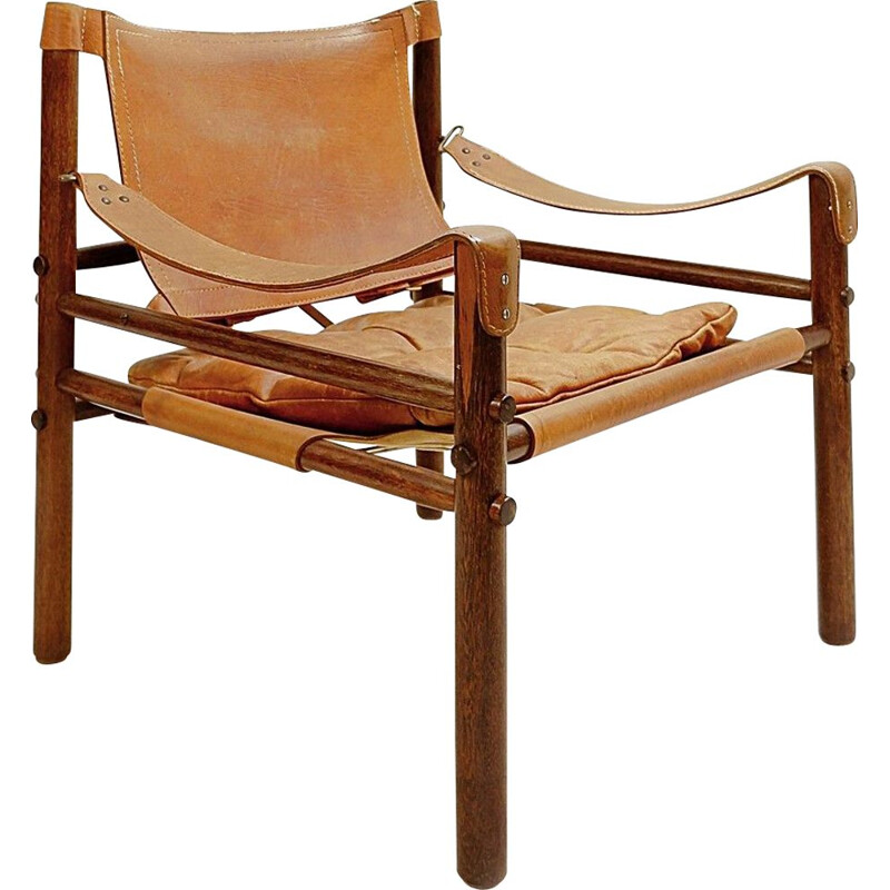 Vintage Safari armchair in rosewood and leather, Sweden 1964s