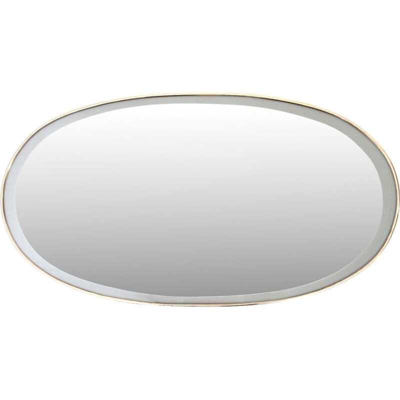 Vintage ovale spiegel met messing lijst 1950
