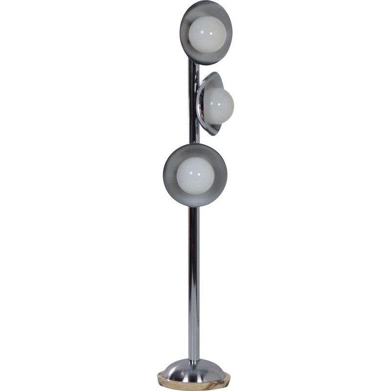 Vintage Floor Lamp with 3 Light Shades Chrome and Marble, Italian 1970s