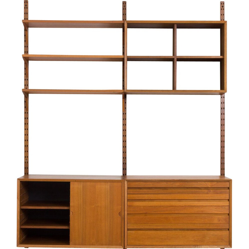 Vintage Poul Cadovius teak Royal wall unit with 3 cabinets and 3 shelves, Denmark 1960s