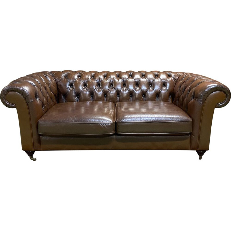 Vintage 3 seater Chesterfield sofa in cognac leather, England 1980s