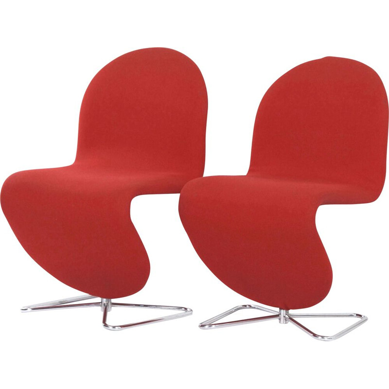 Pair of vintage System 123 in Red Fabric Chairs by Verner Panton for Fritz Hansen 1970s