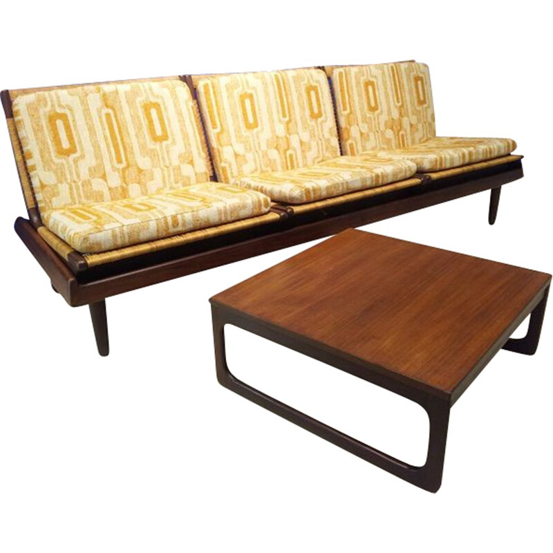 Convertible sofa & coffee table in teak, Hans OLSEN - 1960s