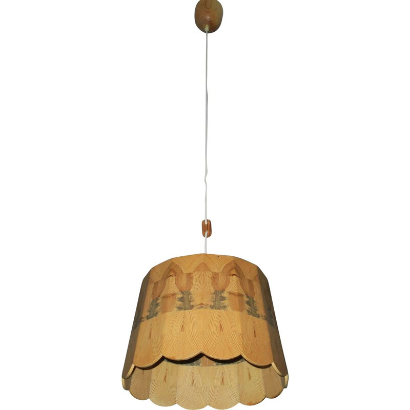 Vintage Ceiling Light with Intricate Wood Patchwork