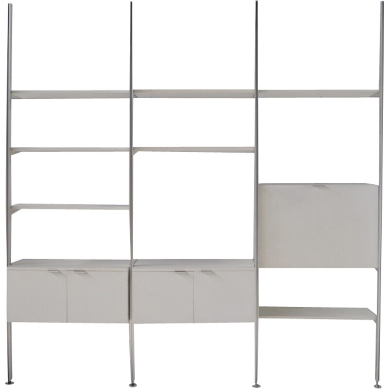 Mobilier International shelving system in white lacquered wood and aluminium, George Nelson - 1970s