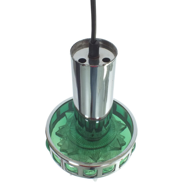 Vintage pendant lamp in green chrome 1970